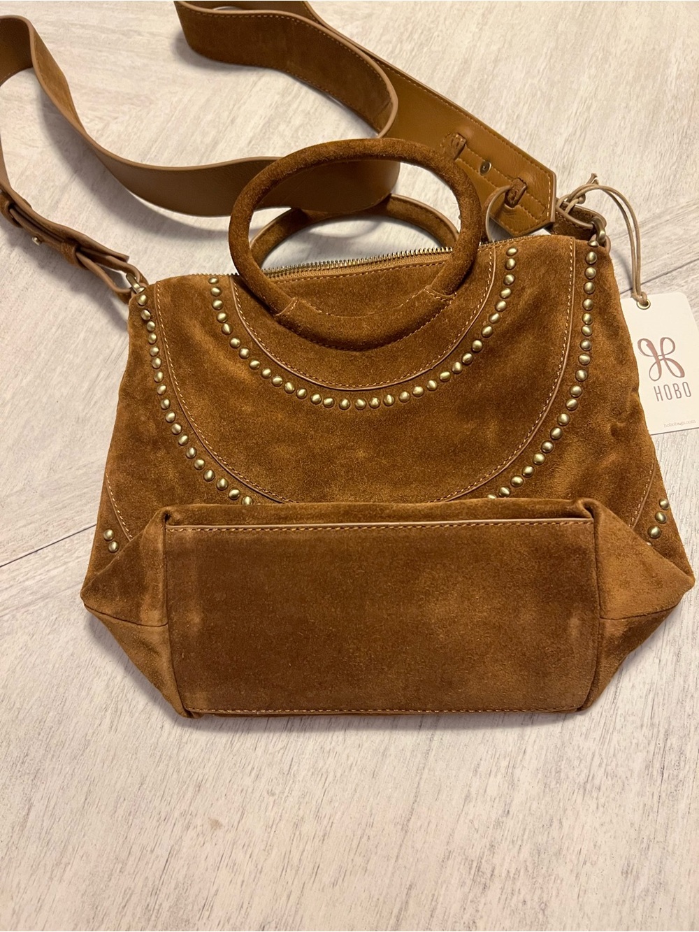 HOBO Brown Suede Studded Front side-Shoulder/Handler Bag-New-Beauty - Picture 9 of 11